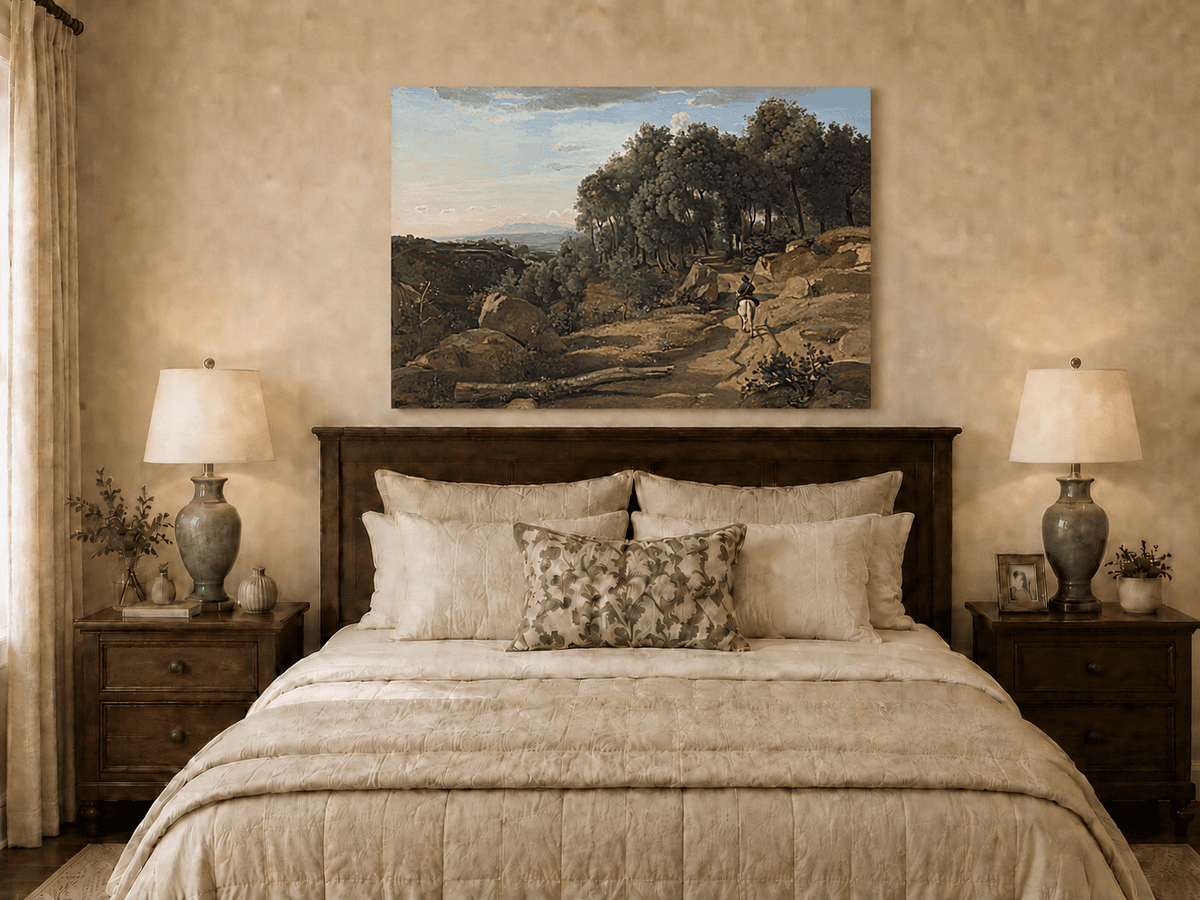 Peinture à l'huile de paysage - Village côtier avec phare et coucher de soleil