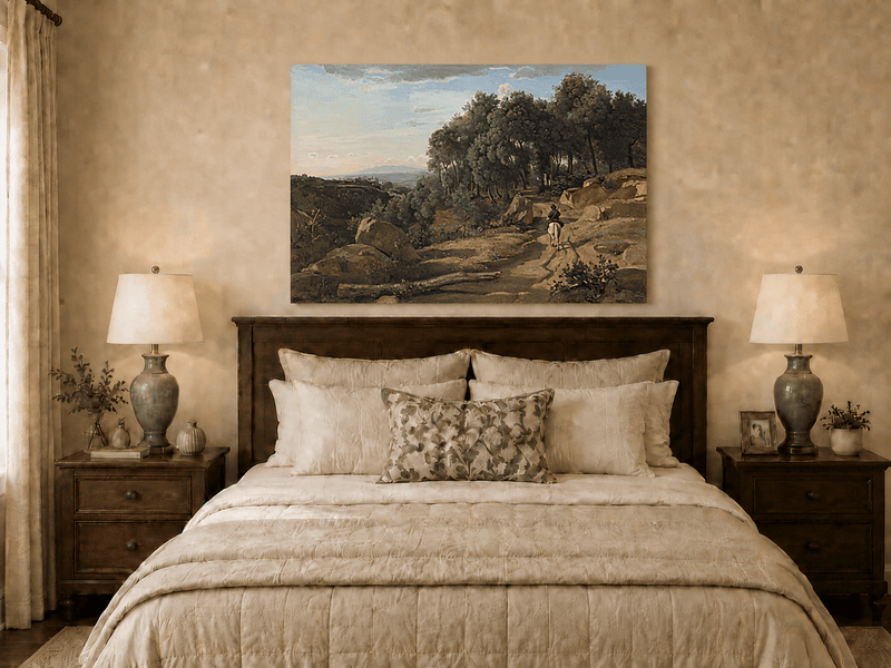 Peinture à l'huile de paysage - Village côtier avec phare et coucher de soleil