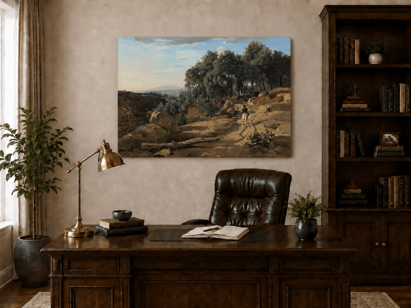 Peinture à l'huile de paysage - Village côtier avec phare et coucher de soleil