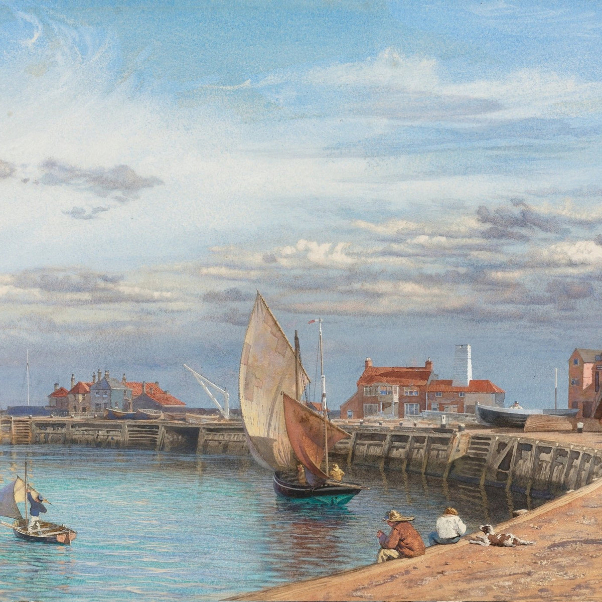 Landscape Oil Painting - Harbor, Sailboats, Coastal Buildings - Oil Painting Haven