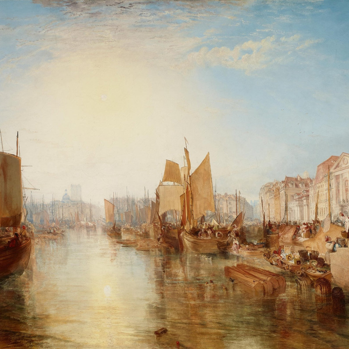 Landscape Oil Painting - Harbor Scene with Boats and Sunlight - Oil Painting Haven
