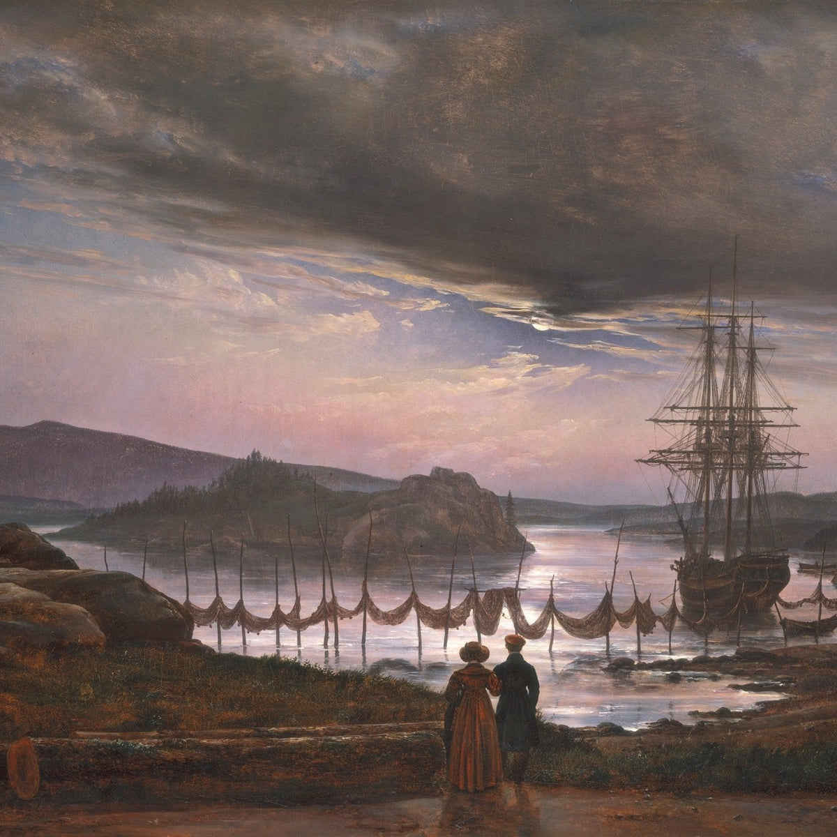 Landscape Oil Painting - Harbor Sunset with Sailing Ship View - Oil Painting Haven