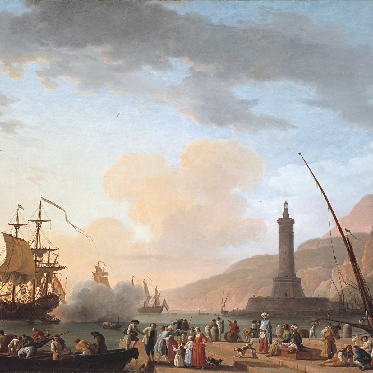 Landscape Oil Painting - Harbor with Lighthouse and Sailing Ships - Oil Painting Haven