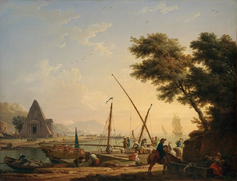 Landscape Oil Painting - Harbor with Ships & Figures - Oil Painting Haven