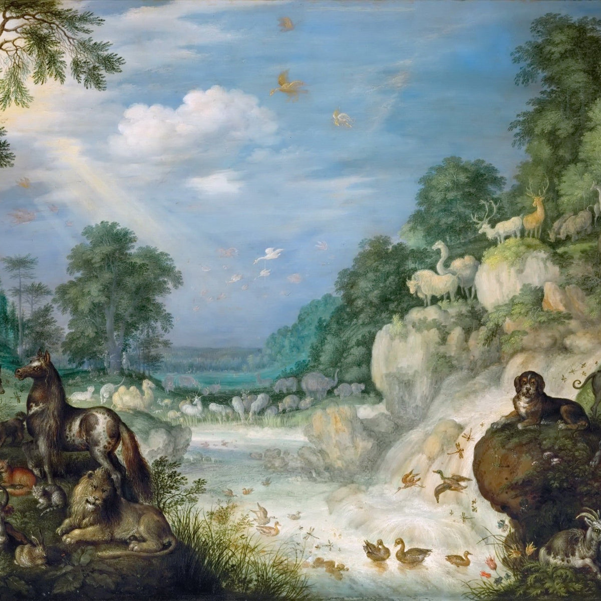 Landscape Oil Painting - Harmonious animal gathering & river valley - Oil Painting Haven