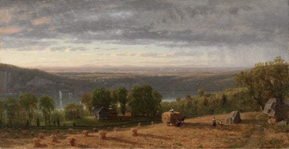 Landscape Oil Painting - Harvest Field by the Lake Before Rain - Oil Painting Haven