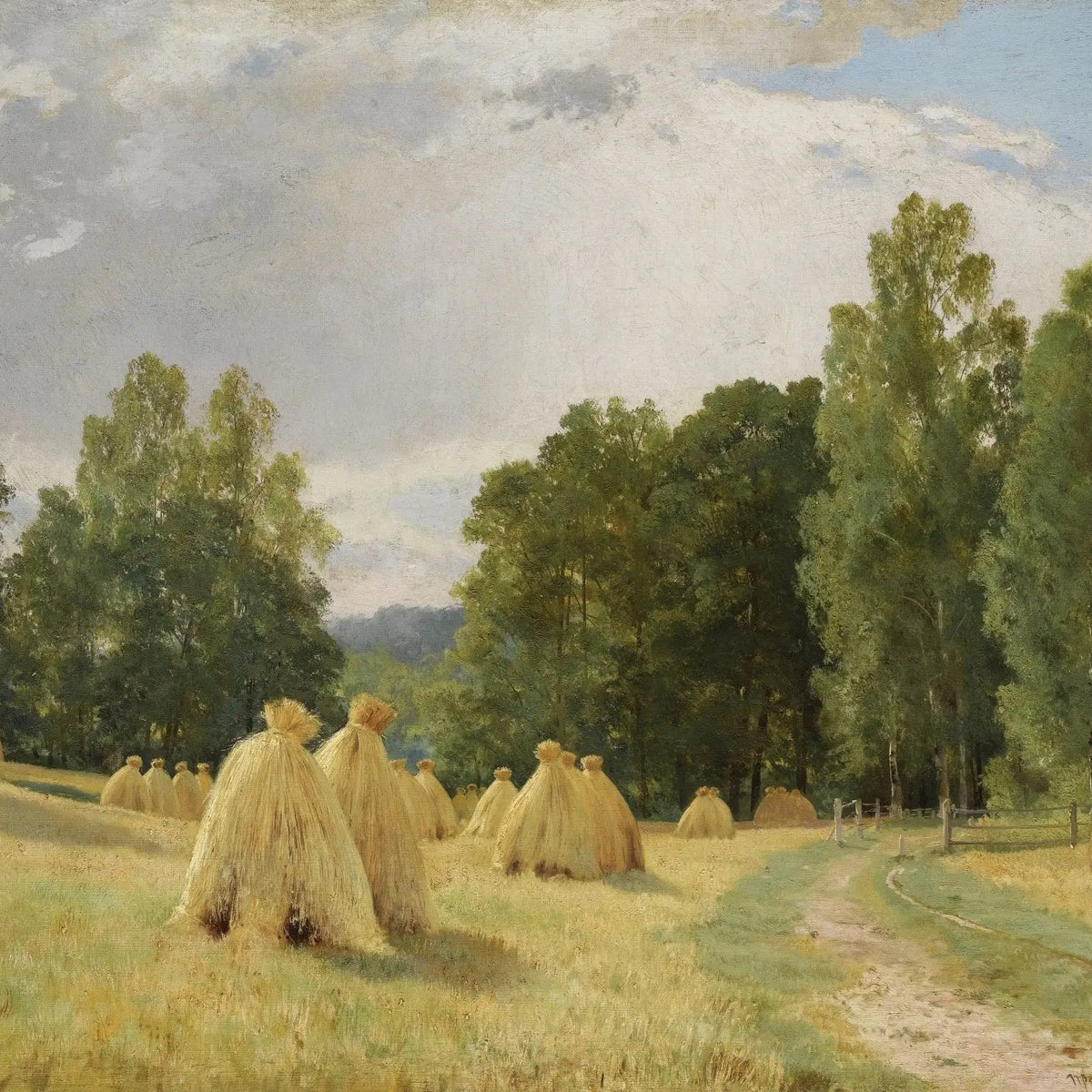 Landscape Oil Painting - Haystacks in a Field Wall Art - Oil Painting Haven