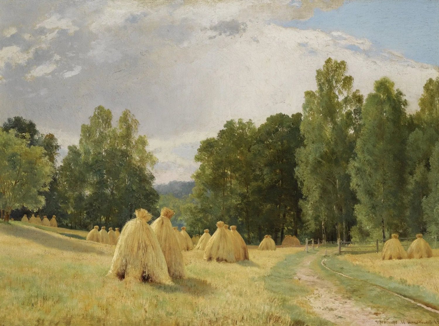 Landscape Oil Painting - Haystacks in a Field Wall Art - Oil Painting Haven