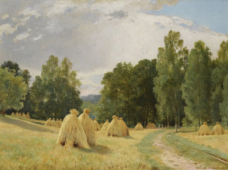 Landscape Oil Painting - Haystacks in a Field Wall Art - Oil Painting Haven