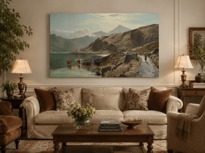 Landschaftsgemälde in Öl – Winterliche Flusslandschaft mit Figuren und Pferden