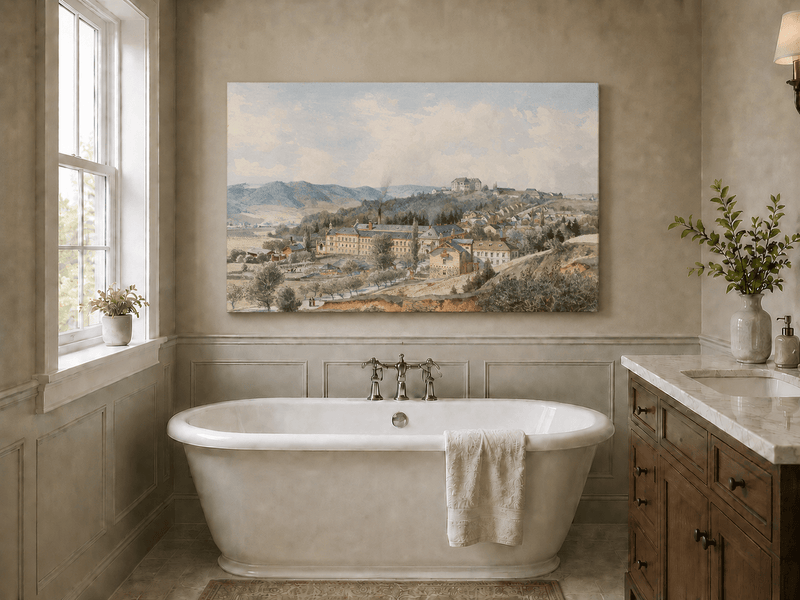 Landscape Oil Painting - Hillside Village with Manor View