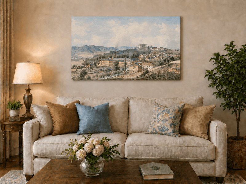 Landscape Oil Painting - Hillside Village with Manor View