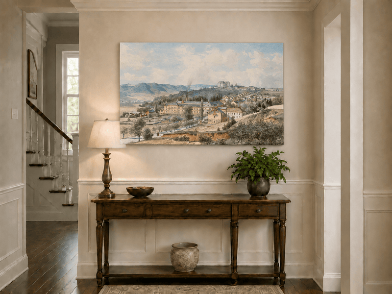 Landscape Oil Painting - Hillside Village with Manor View