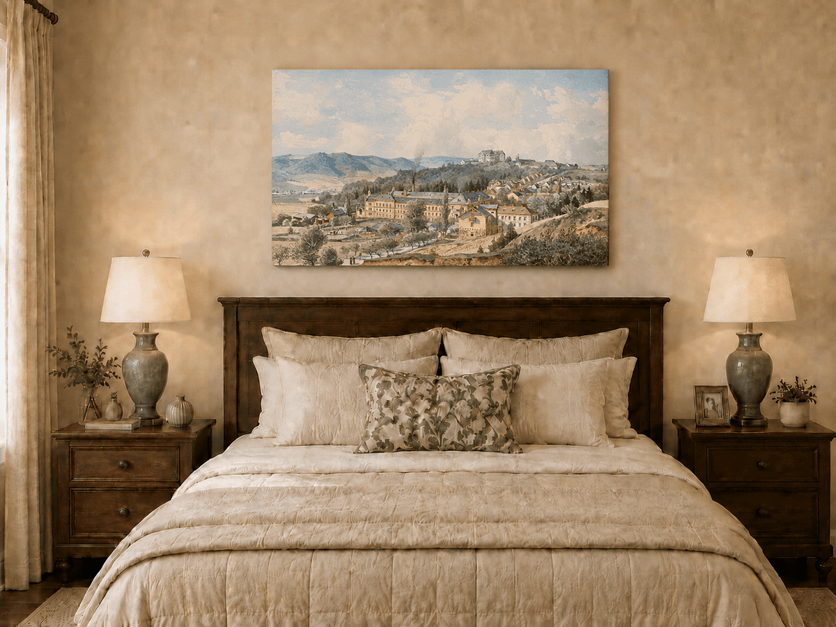 Landscape Oil Painting - Hillside Village with Manor View