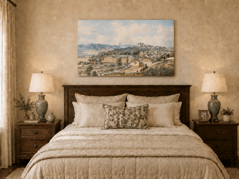 Landscape Oil Painting - Hillside Village with Manor View