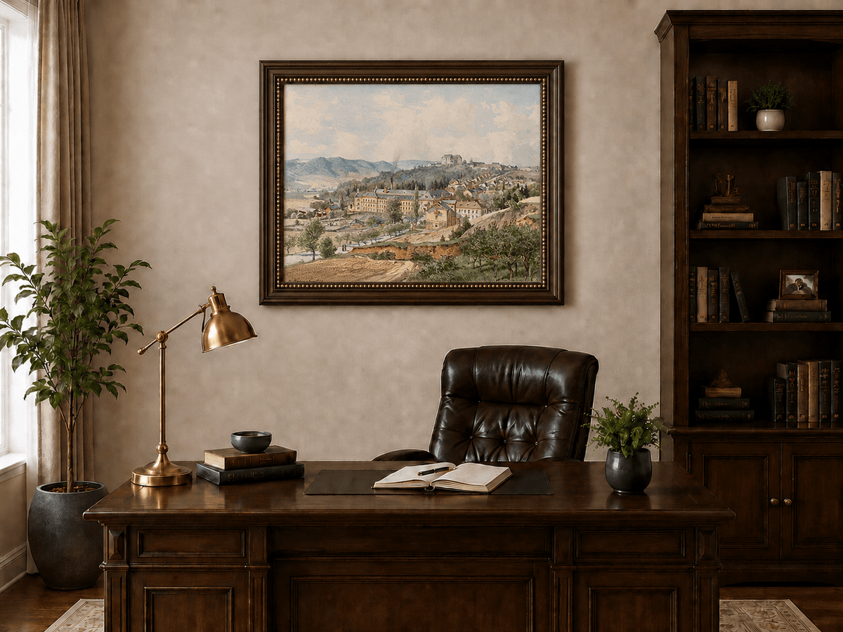 Landscape Oil Painting - Hillside Village with Manor View