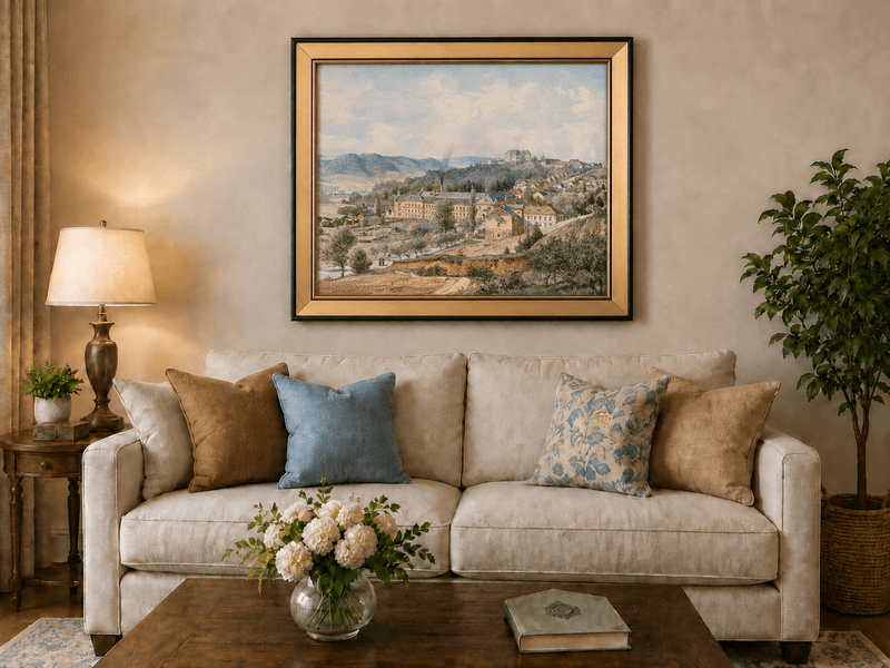 Landscape Oil Painting - Hillside Village with Manor View