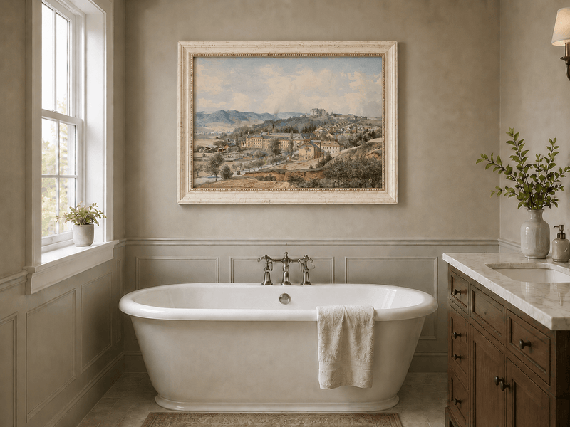 Landscape Oil Painting - Hillside Village with Manor View