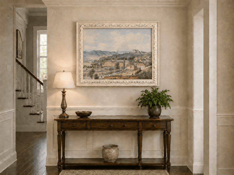 Landscape Oil Painting - Hillside Village with Manor View