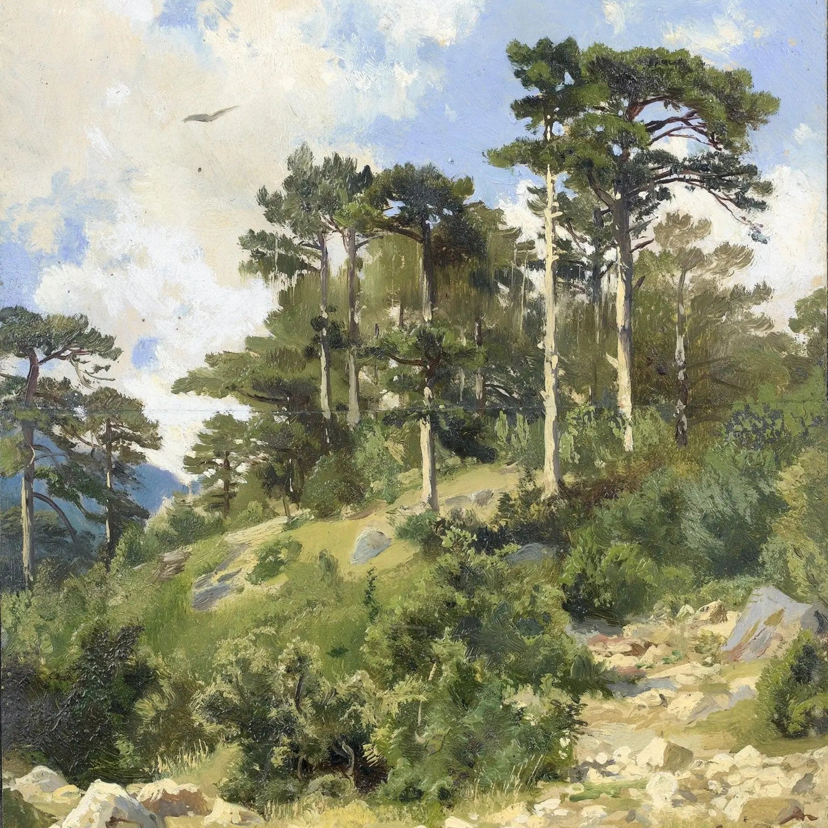 Landscape Oil Painting - Hillside with Pine Trees Wall Art - Oil Painting Haven