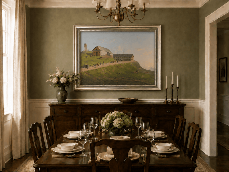 Landscape Oil Painting - Hilltop Alpine Lodge & Mountain Pasture
