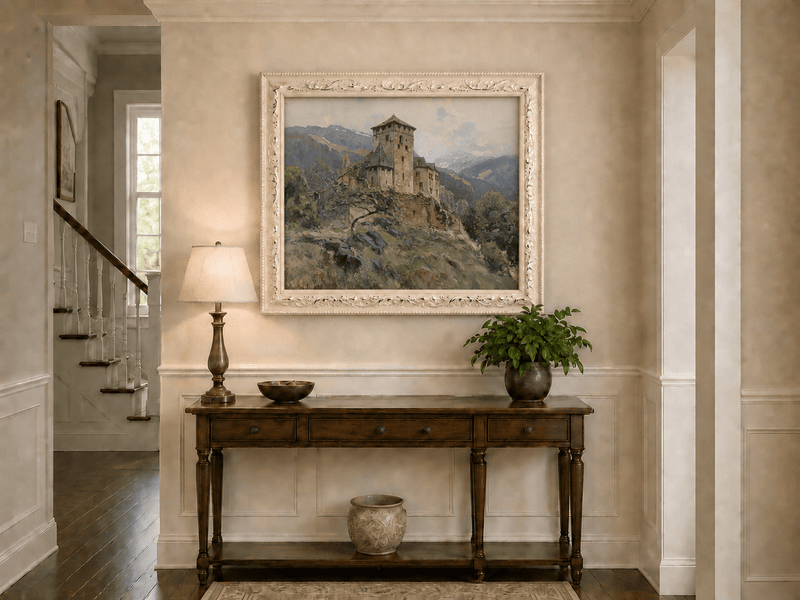 Landscape Oil Painting - Hilltop Castle in Mountain Mist