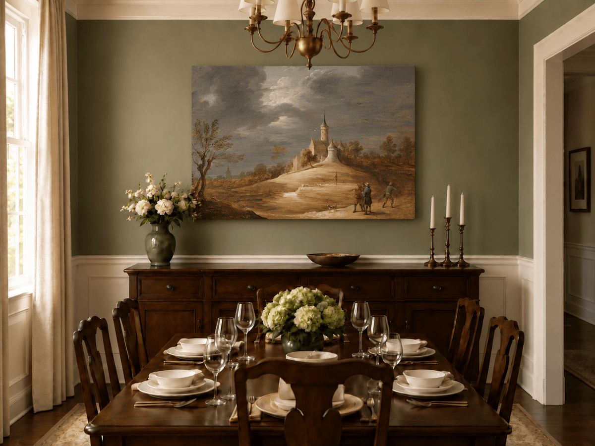 Landscape Oil Painting - Hilltop Castle under Dramatic Clouds