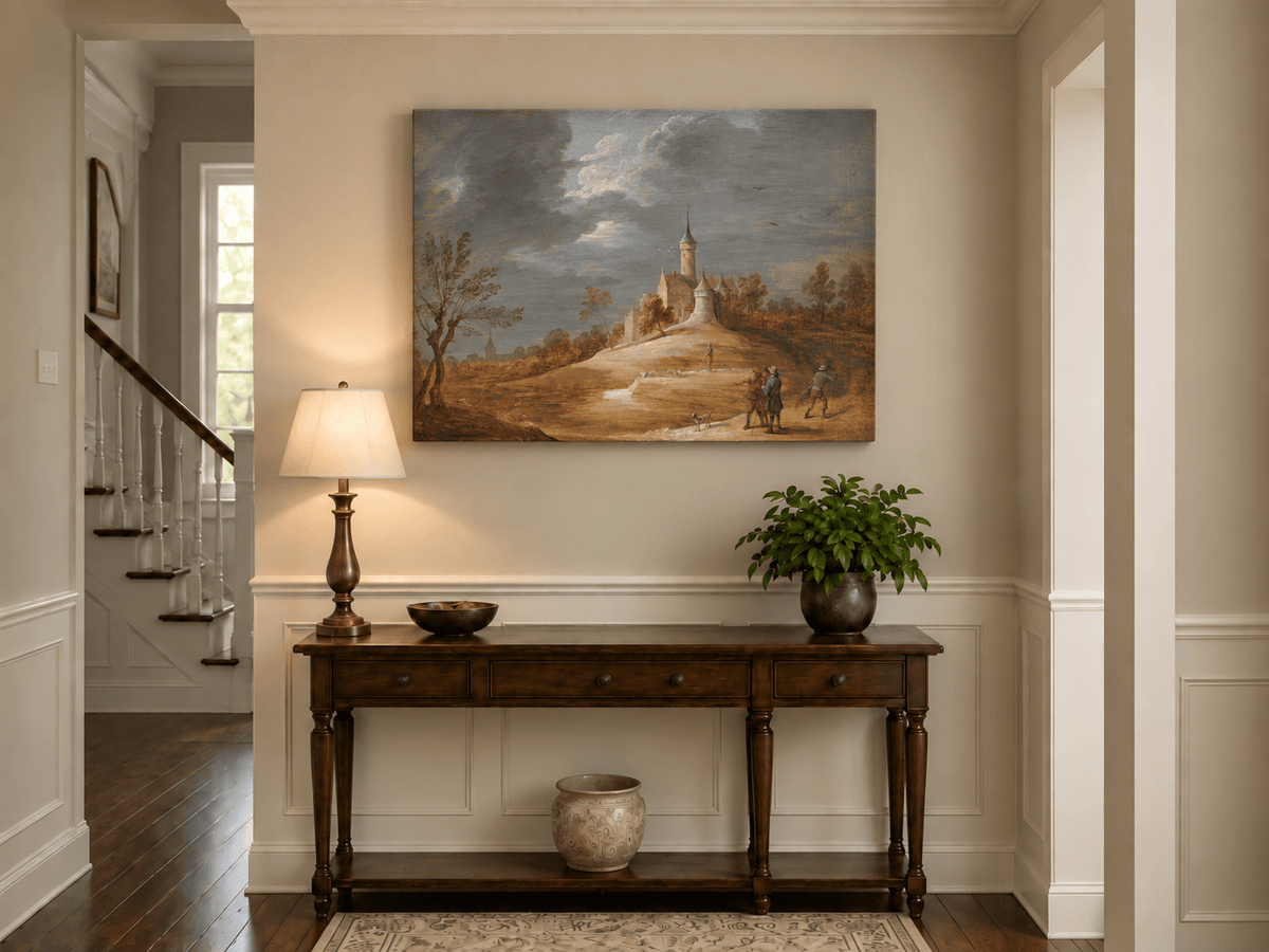 Landscape Oil Painting - Hilltop Castle under Dramatic Clouds