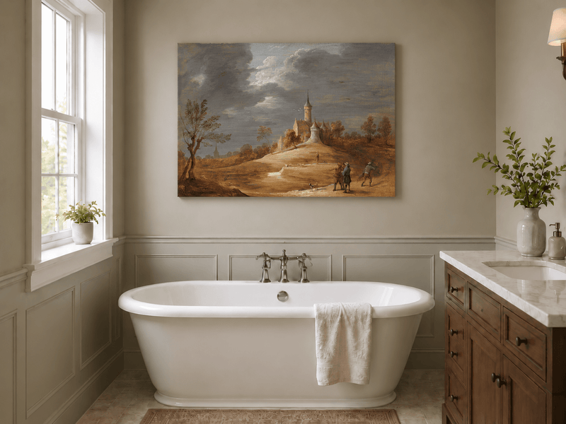 Landscape Oil Painting - Hilltop Castle under Dramatic Clouds