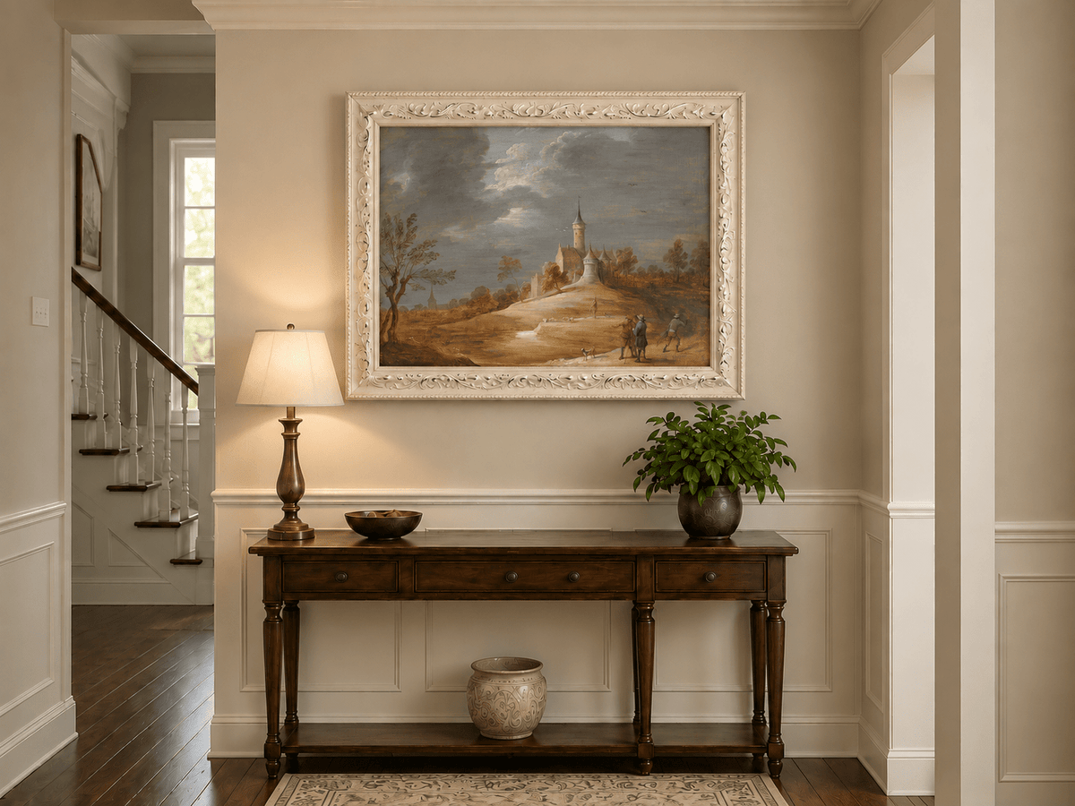 Landscape Oil Painting - Hilltop Castle under Dramatic Clouds