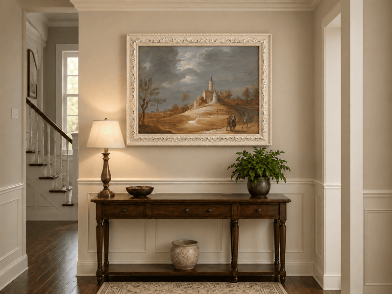 Landscape Oil Painting - Hilltop Castle under Dramatic Clouds