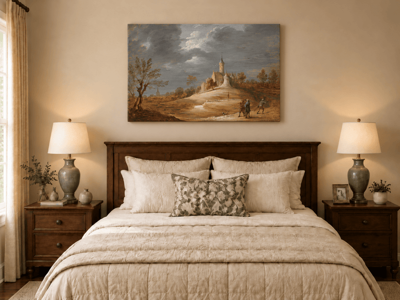 Landscape Oil Painting - Hilltop Castle under Dramatic Clouds
