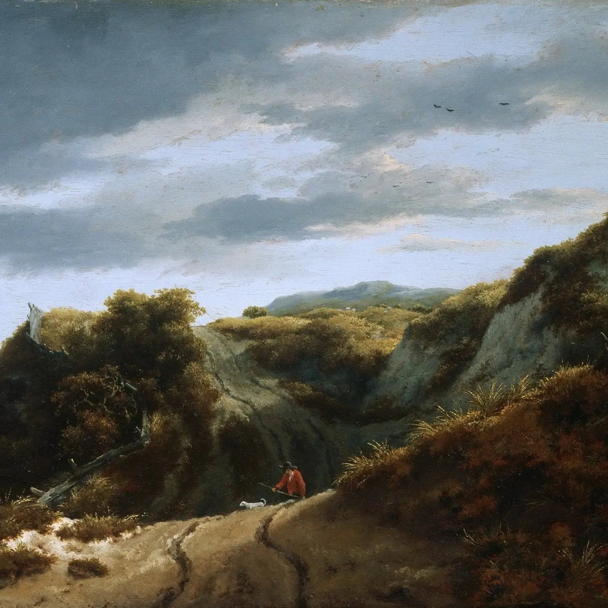 Landscape Oil Painting - Hilly Path with Figure and Dog Wall Art - Oil Painting Haven