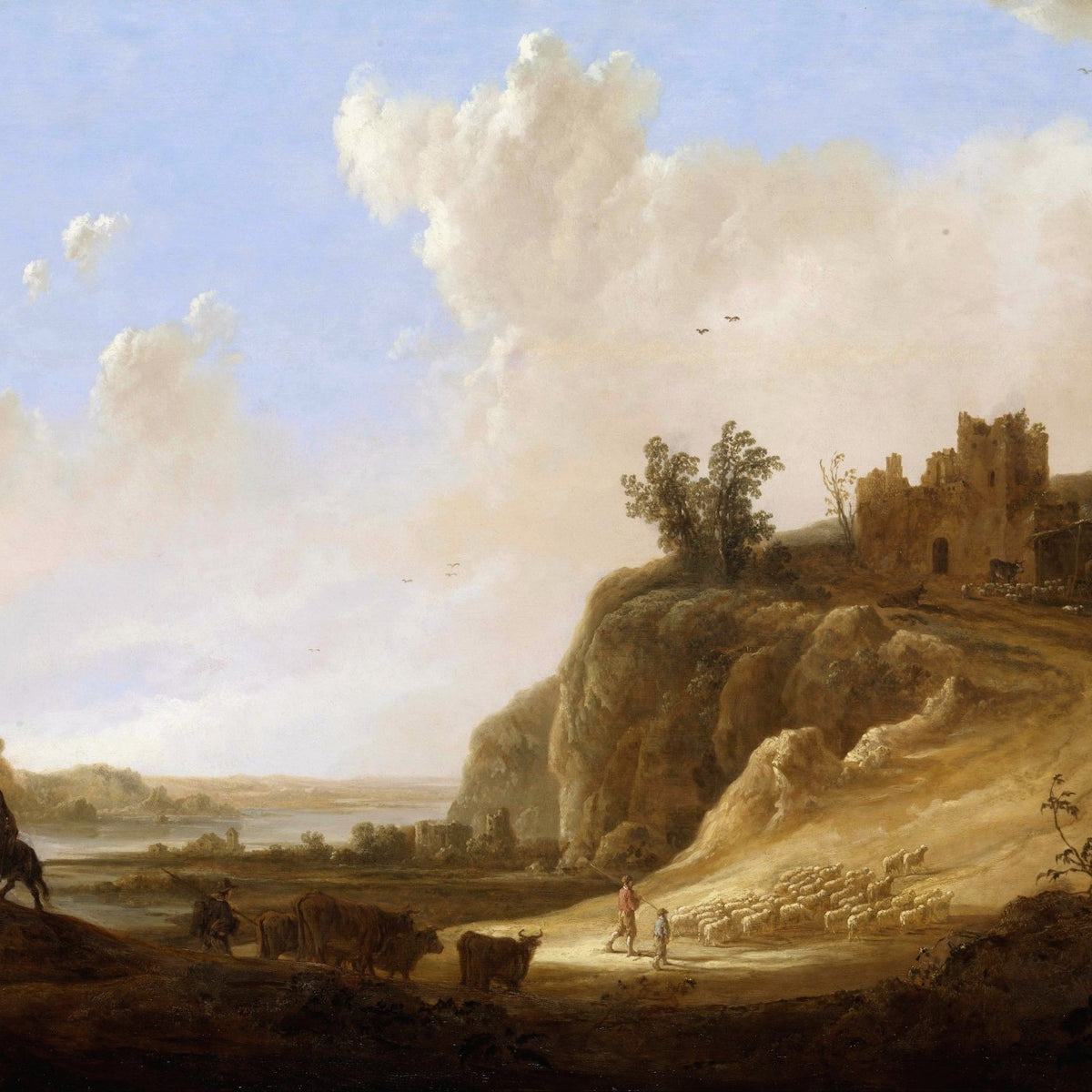 Hand-painted hilly ruins scene landscape oil painting on canvas