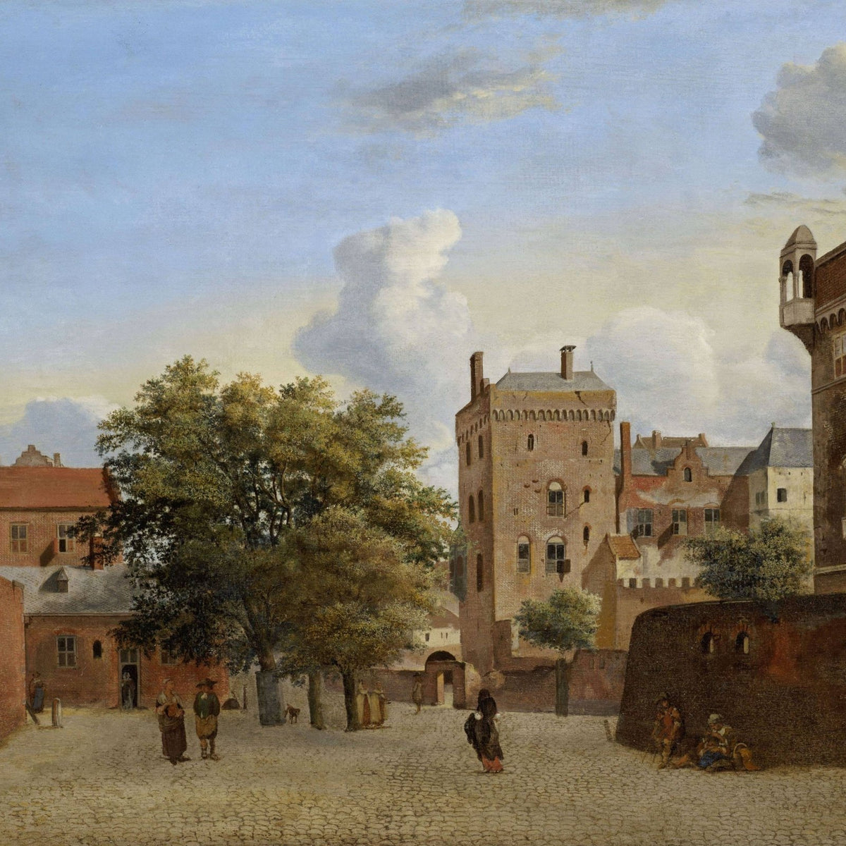 Landscape Oil Painting - Historic Brick Courtyard Town Scene - Oil Painting Haven