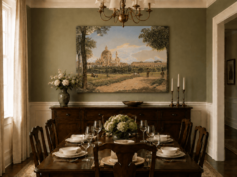 Landscape Oil Painting - Historic Cathedral and Park Cityscape