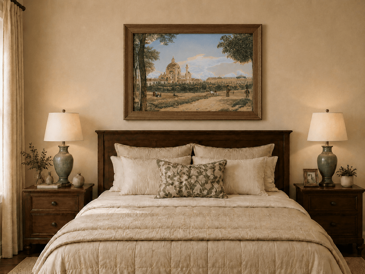 Landscape Oil Painting - Historic Cathedral and Park Cityscape