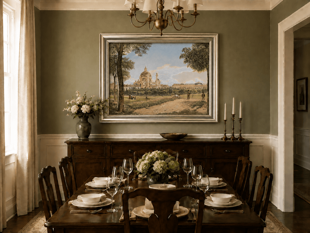 Landscape Oil Painting - Historic Cathedral and Park Cityscape