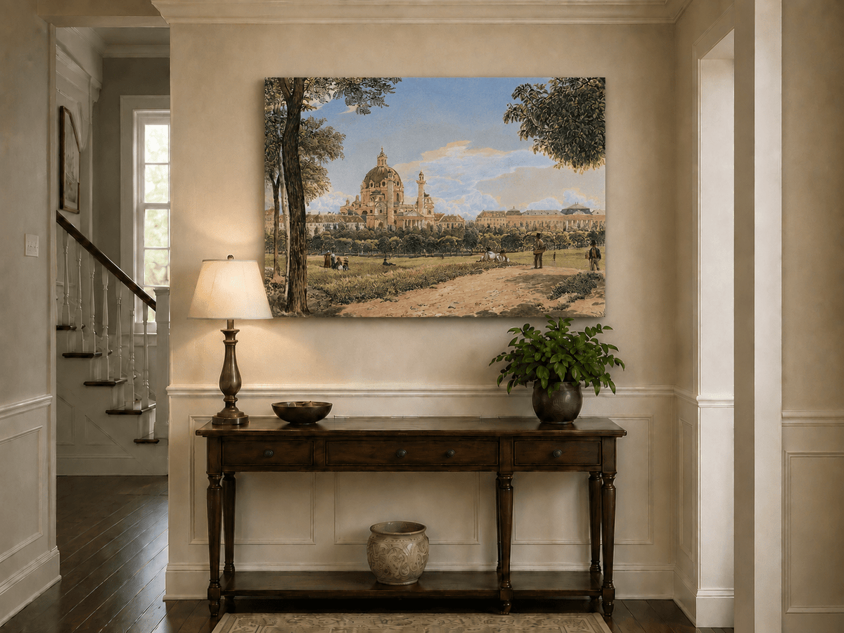 Landscape Oil Painting - Historic Cathedral and Park Cityscape