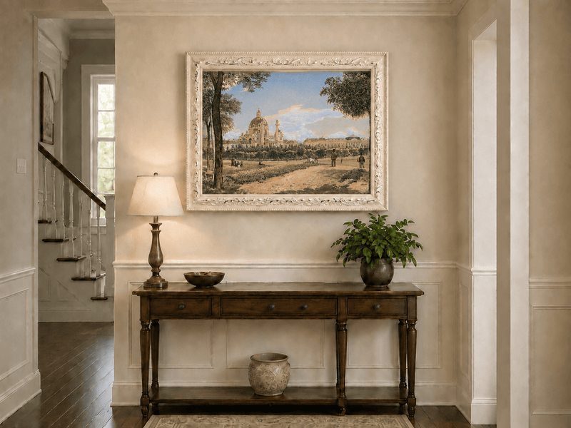 Landscape Oil Painting - Historic Cathedral and Park Cityscape