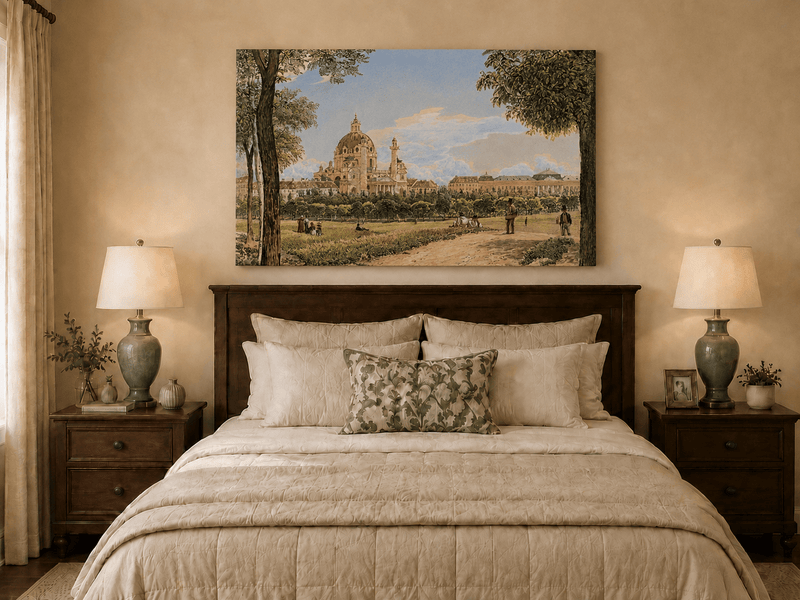 Landscape Oil Painting - Historic Cathedral and Park Cityscape