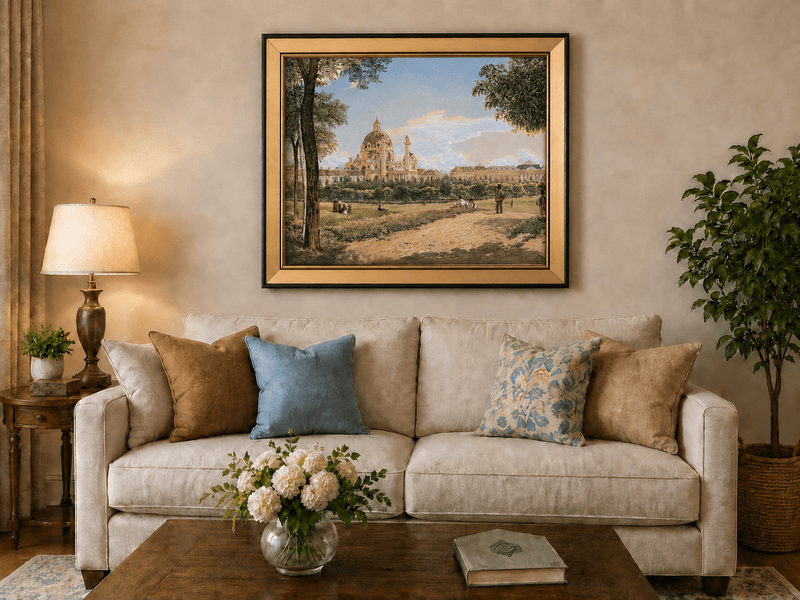 Landscape Oil Painting - Historic Cathedral and Park Cityscape