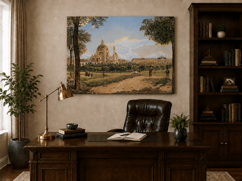 Landscape Oil Painting - Historic Cathedral and Park Cityscape