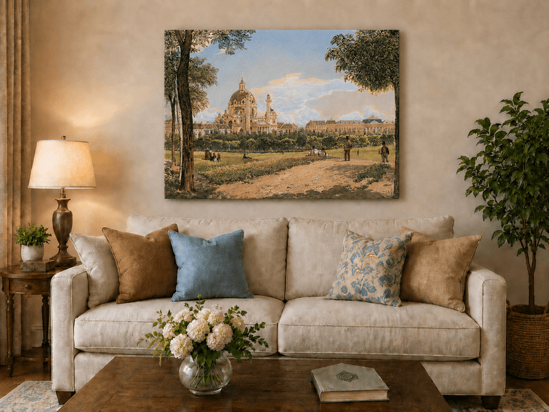 Landscape Oil Painting - Historic Cathedral and Park Cityscape