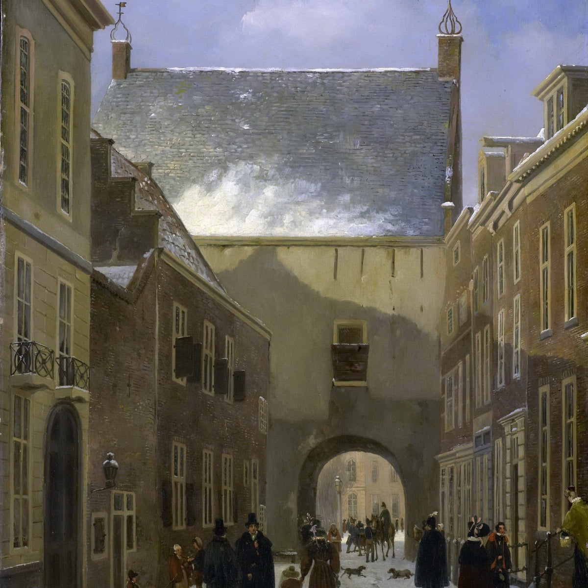 Landscape Oil Painting - Historic City Gate Street in Winter - Oil Painting Haven