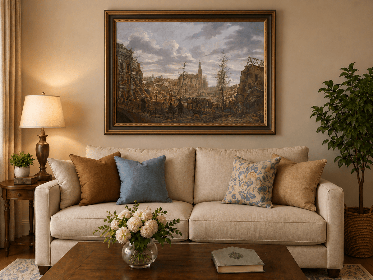 Landscape Oil Painting - Historic City Ruins with Figures
