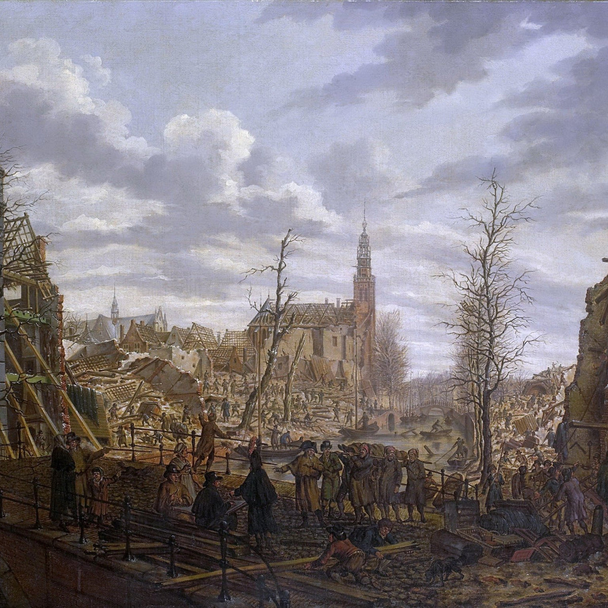 Hand-painted historic city ruins with figures landscape oil painting on canvas