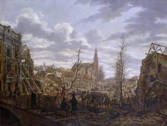 Hand-painted historic city ruins with figures landscape oil painting on canvas
