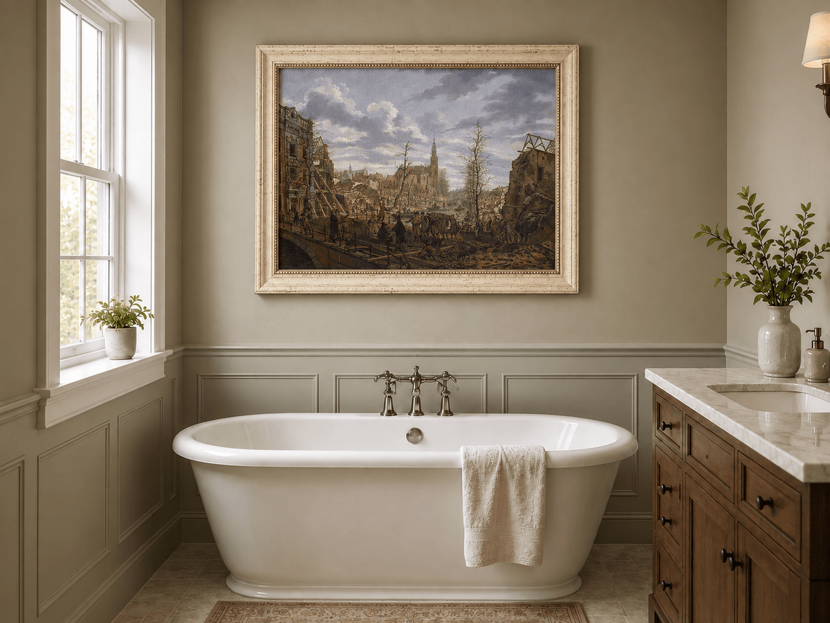 Landscape Oil Painting - Historic City Ruins with Figures