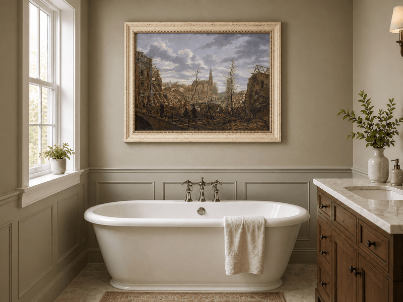 Landscape Oil Painting - Historic City Ruins with Figures